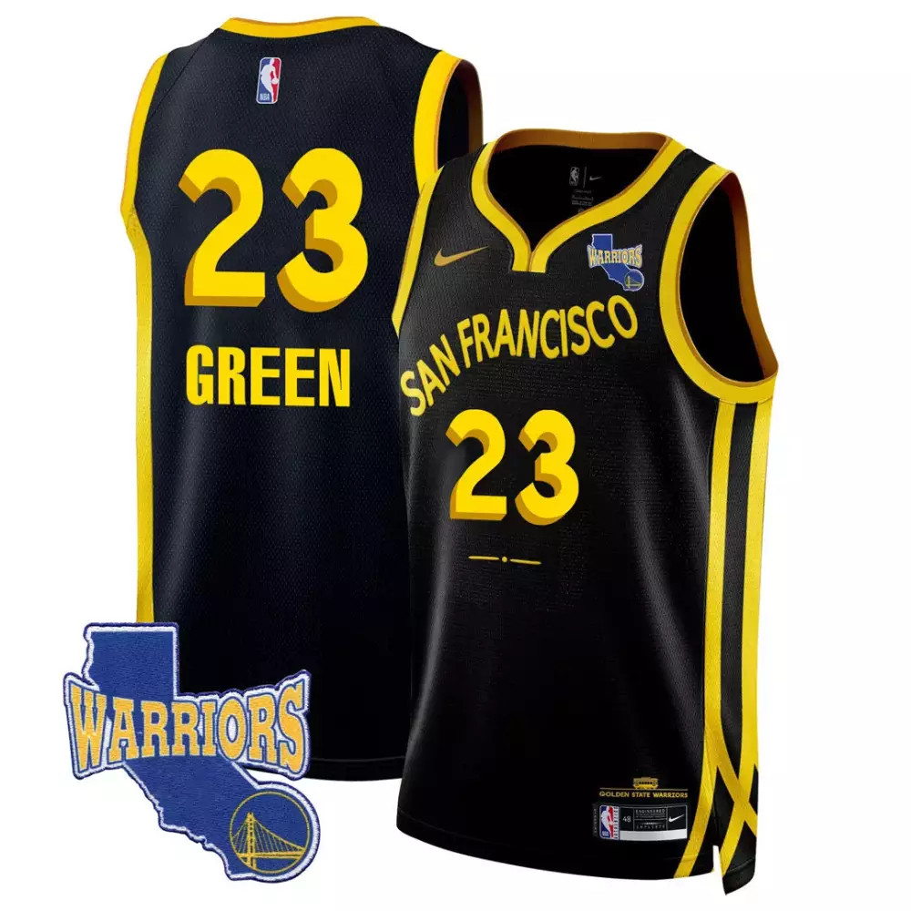 Draymond Green 23 Jersey Black Golden State Warriors Men Replica Yellow All Stitched