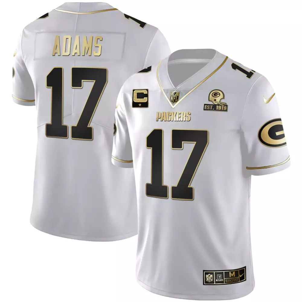 Davante Adams 17 Packers Jersey White 100th Anniversary Men Alternate Black Gold