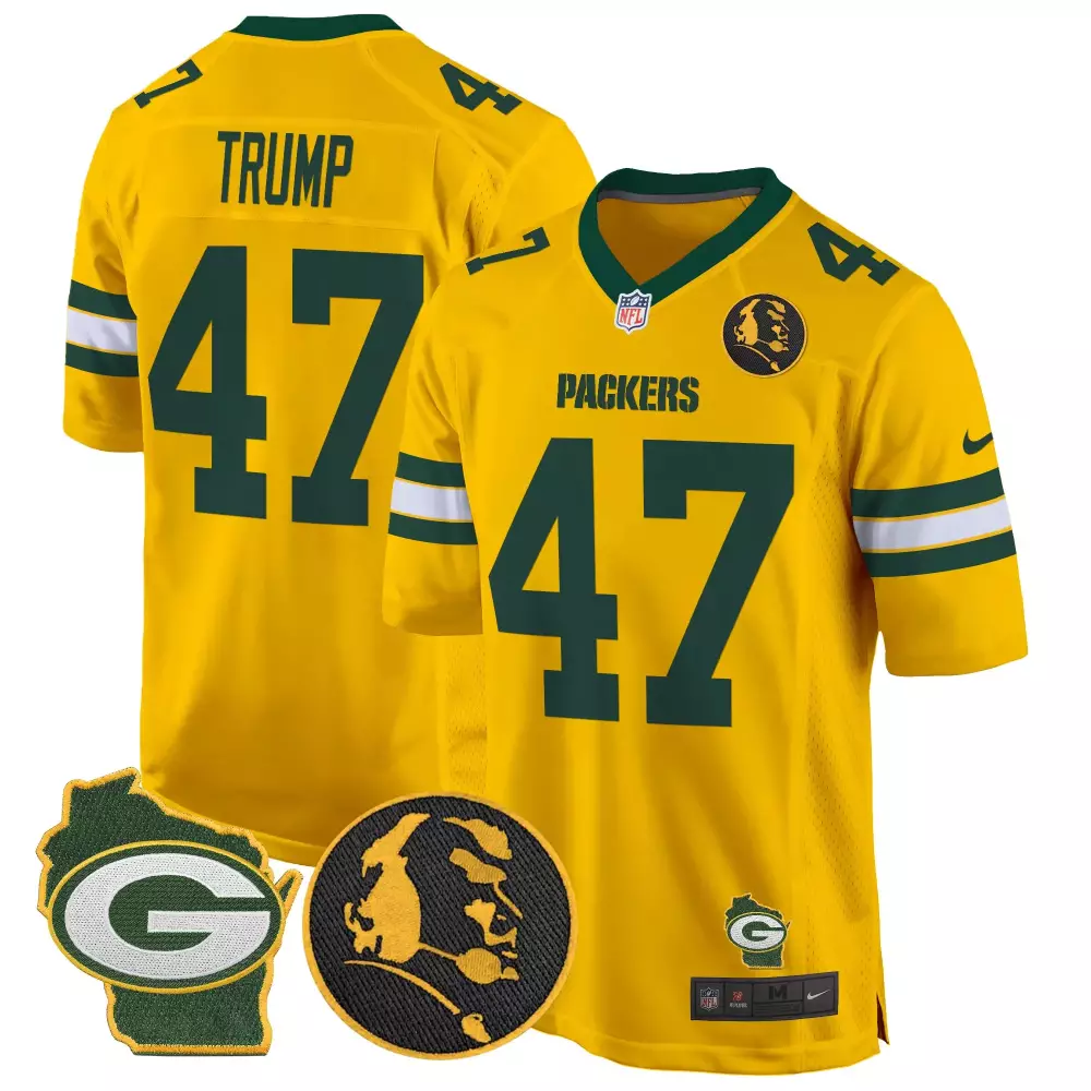 Donald Trump 47 Packers Jersey Yellow Wisconsin Outline Men Authentic Green White