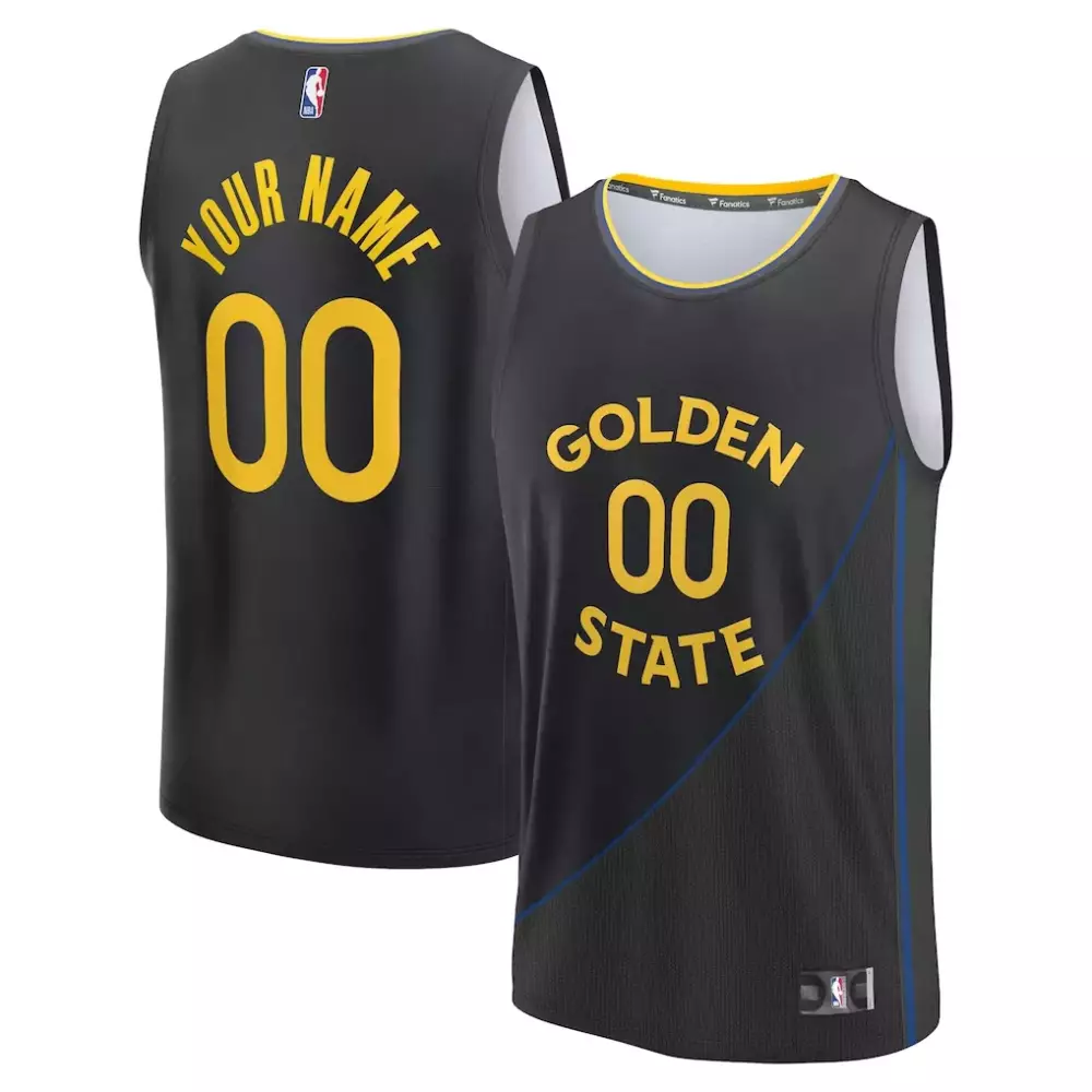 Custom Golden State Warriors Jersey Black Men Gold Blue Replica