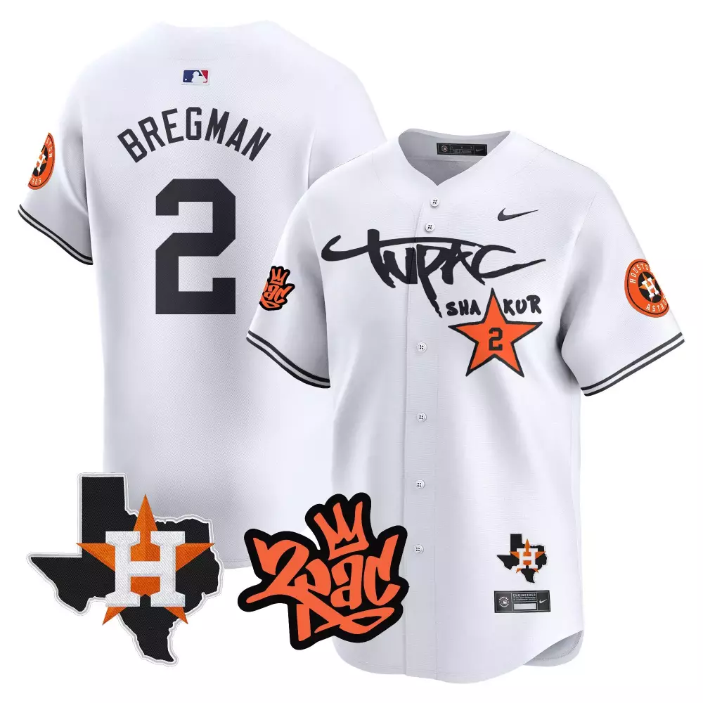 Alex Bregman 2 Houston Astros Jersey White Tupac Shakur Star Texas Outline Men Orange
