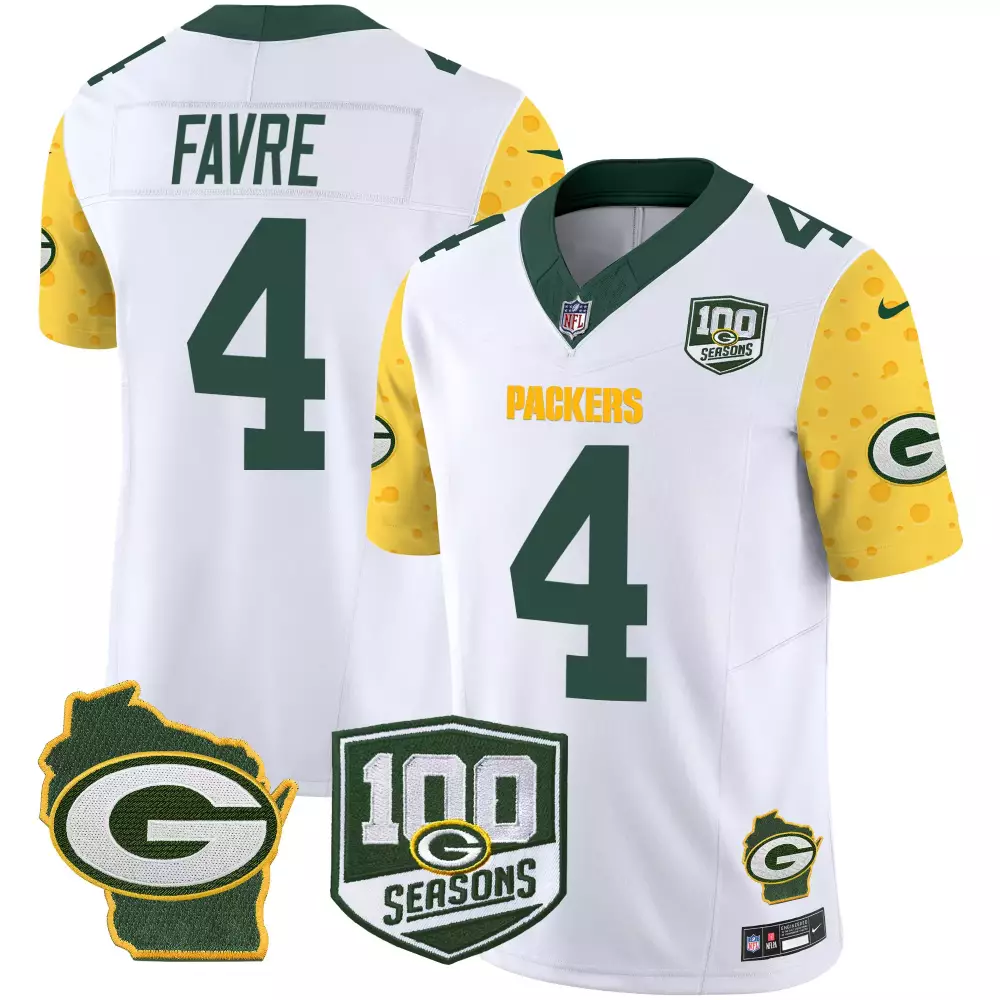 Brett Favre 4 Packers Jersey White 100 Seasons Wisconsin Outline Men Alternate Green