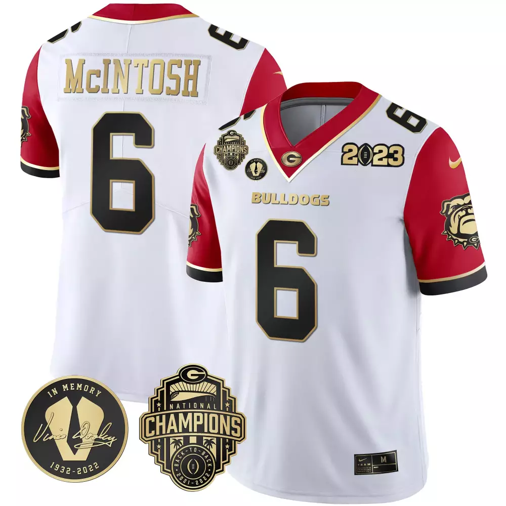 Kenny Mcintosh 6 Georgia Bulldogs Jersey White National Champions Memory Vince Dooley 1932-2022 2023