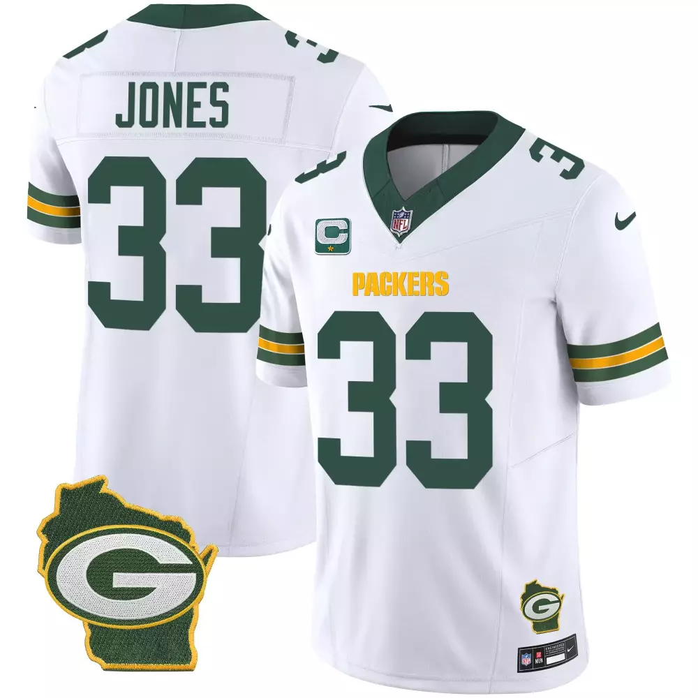 Aaron Jones 33 Packers Jersey White Green Bay Wisconsin Men Alternate Yellow Home