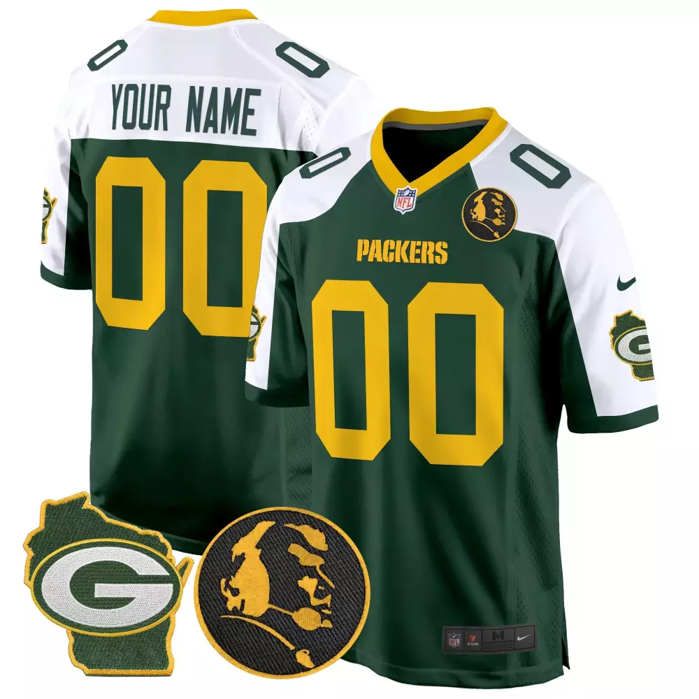 Custom Packers Jersey Green Wisconsin 'g' Men White Yellow Alternate Home Game All