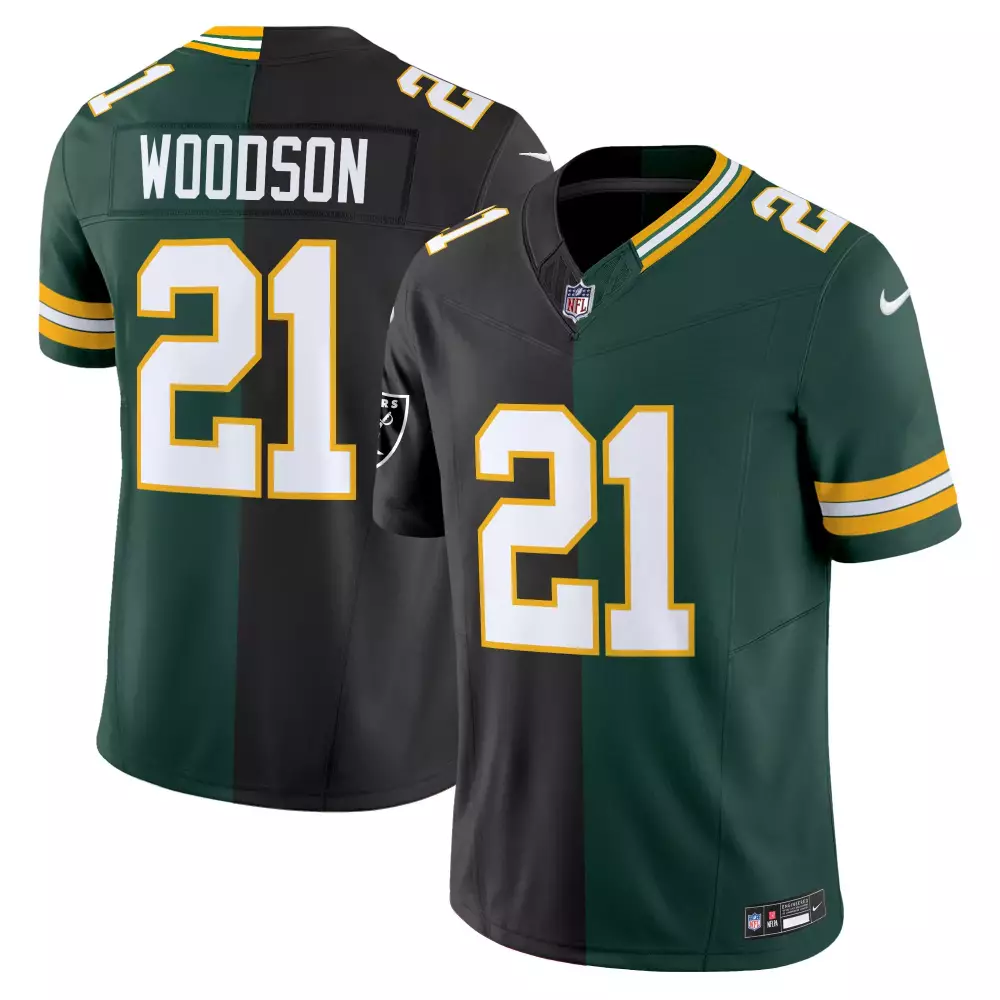 Charles Woodson 21 Jersey Green Bay Packers Men Split Design Black Yellow Vapor Limited