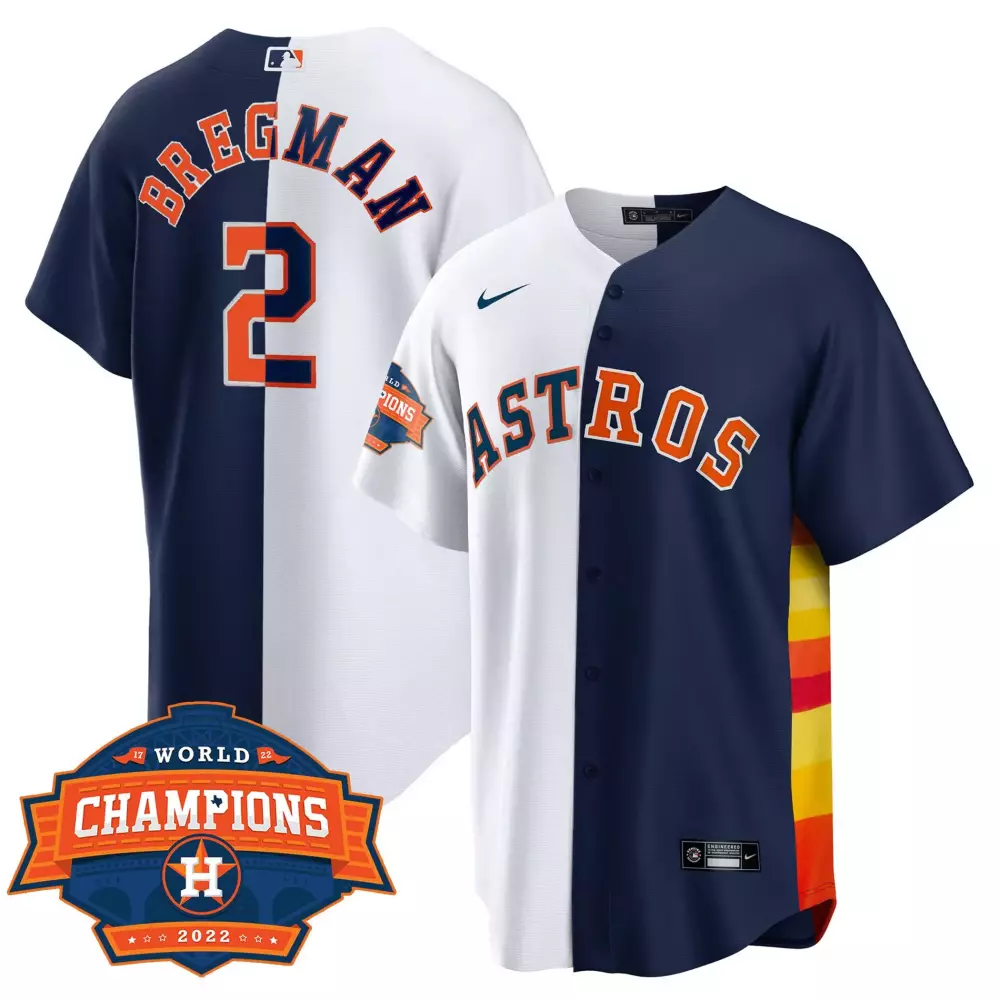 Alex Bregman 2 Astros Jersey Navy World Series Champions 2022 Men Split Design White