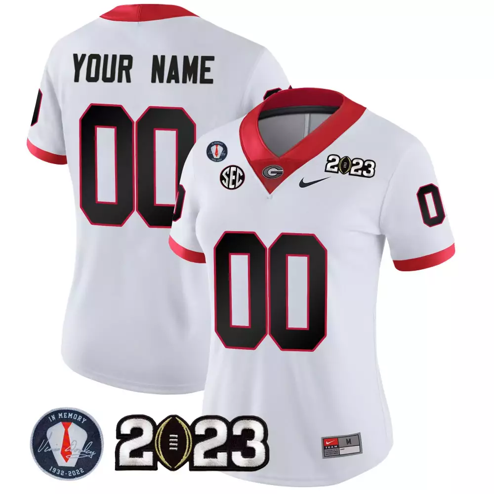 Custom Georgia Bulldogs Jersey White 2023 Championship Vince Dooley Memorial Women