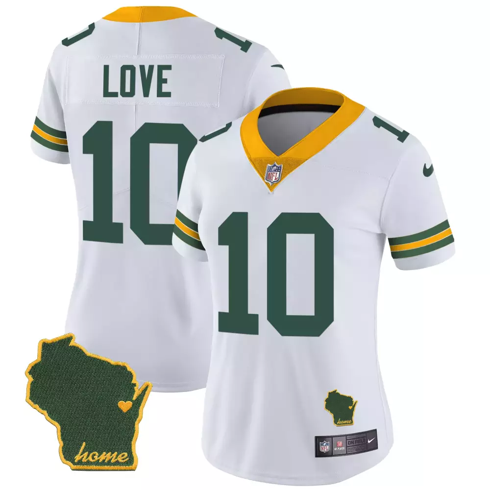 Jordan Love 10 Green Bay Packers Jersey White Homecoming Wisconsin Shape Heart 'home'