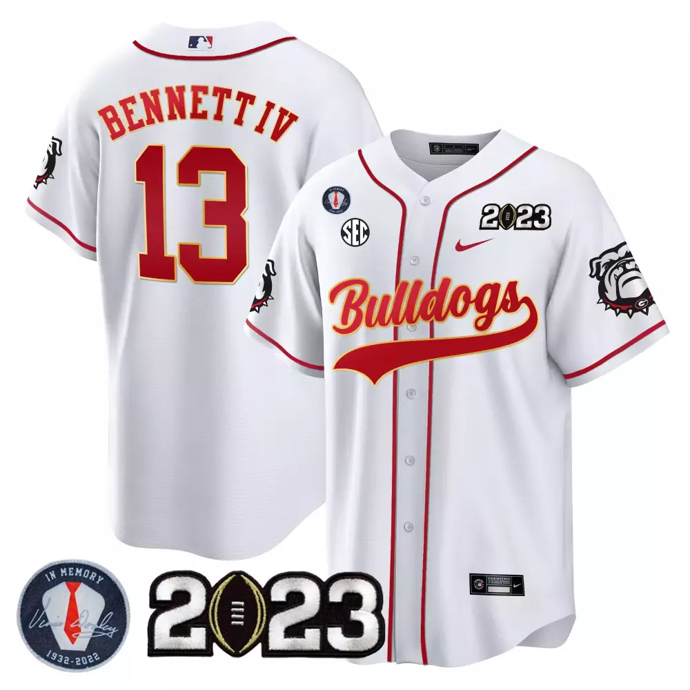 Stetson Bennett 13 Bulldogs Jersey White In Memory Vince Dooley 2023 Men Red Cool