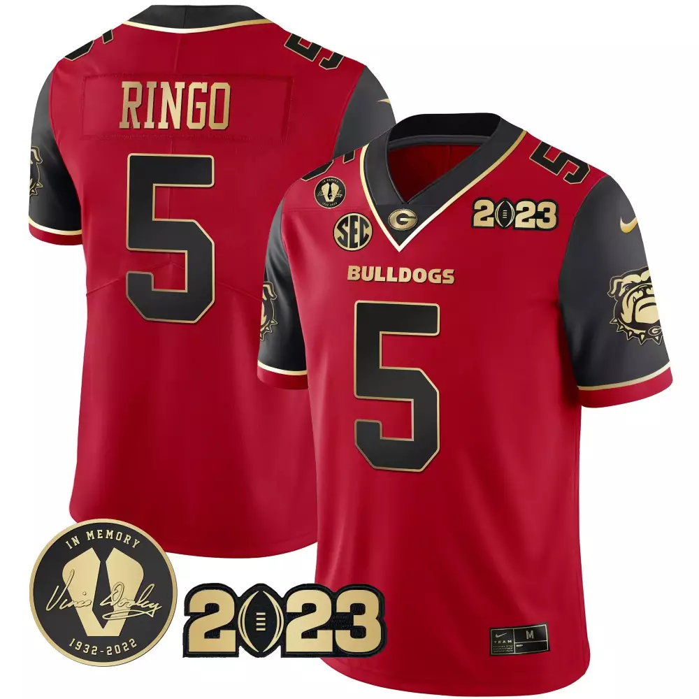 Ringo Bulldogs 5 Georgia Jersey Red 2023 Championship Vince Dooley 1932-2022 Men
