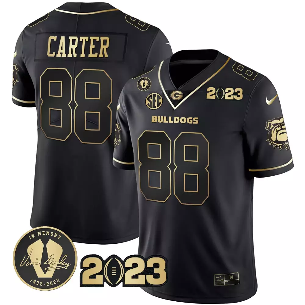 Jalen Carter 88 Georgia Bulldogs Jersey Black 2023 Vince Dooley 1932-2022 Memory