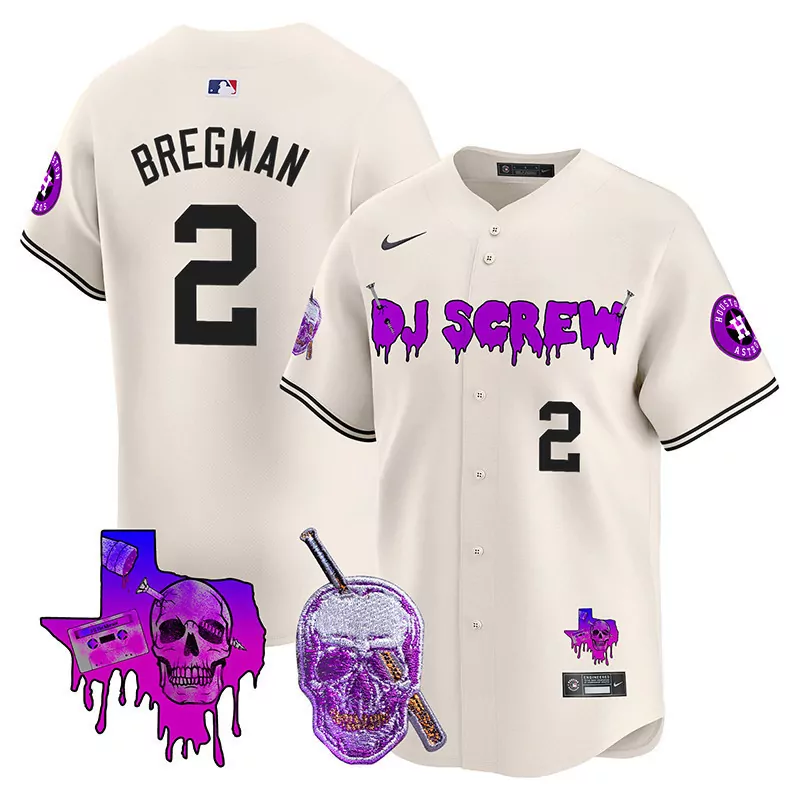 Alex Bregman 2 Houston Astros Jersey Cream Dj Screw Men Split Design Black Purple