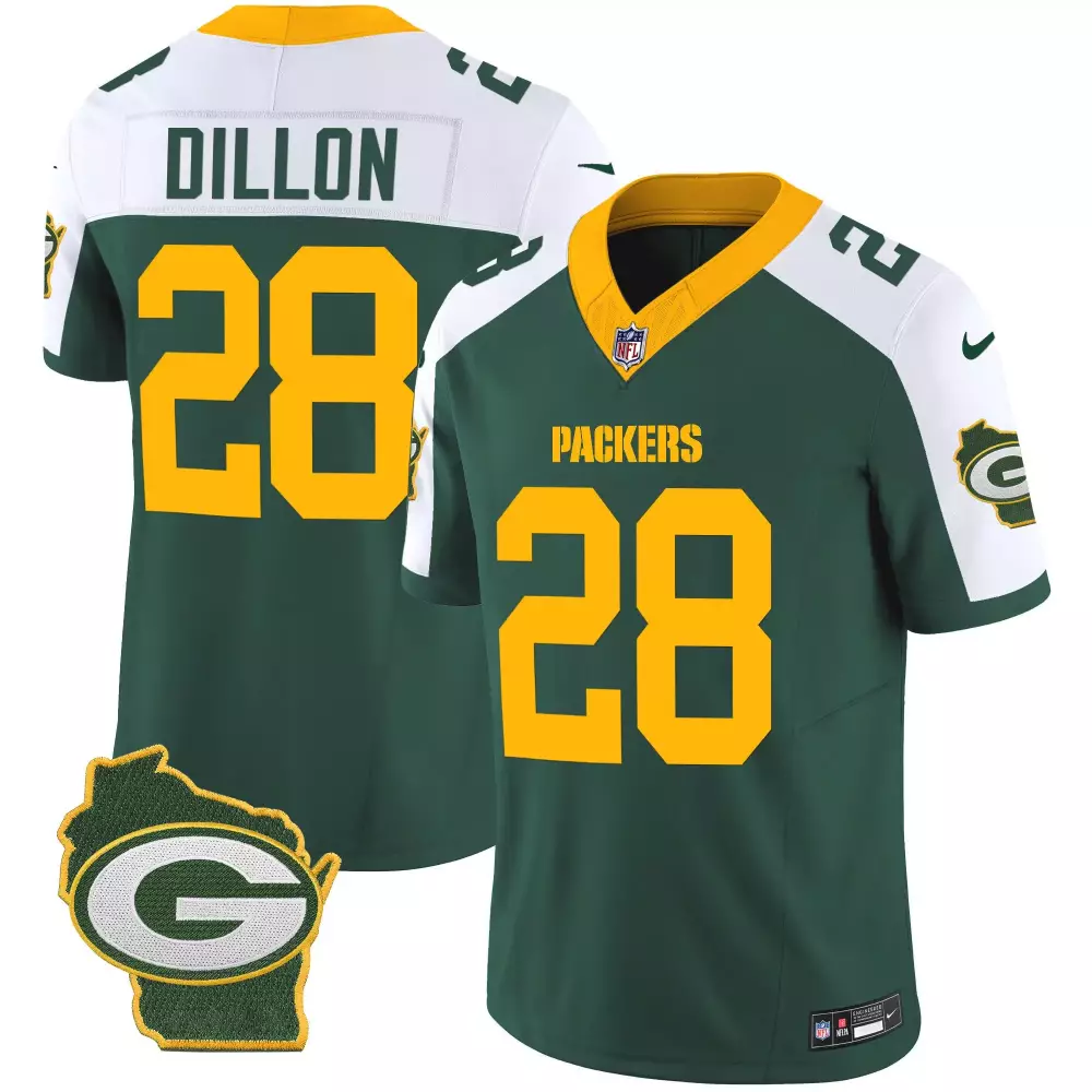 Aj Dillon 28 Packers Jersey Green Wisconsin Shape 2023 Men Yellow White Alternate