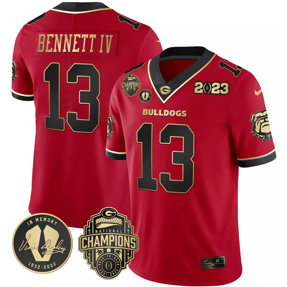 Stetson Bennett 13 Jersey Red National Championship Georgia Bulldogs Champions 2021-2022 Memory Vince Dooley 1932-2022 2023