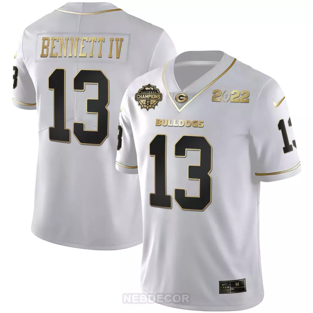 Stetson Bennett 13 Bulldogs Jersey White National Champions 2022 Men Black Gold All