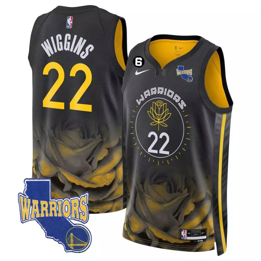 Andrew Wiggins 22 Warriors Jersey Black Golden Gate Rose California Outline 2023