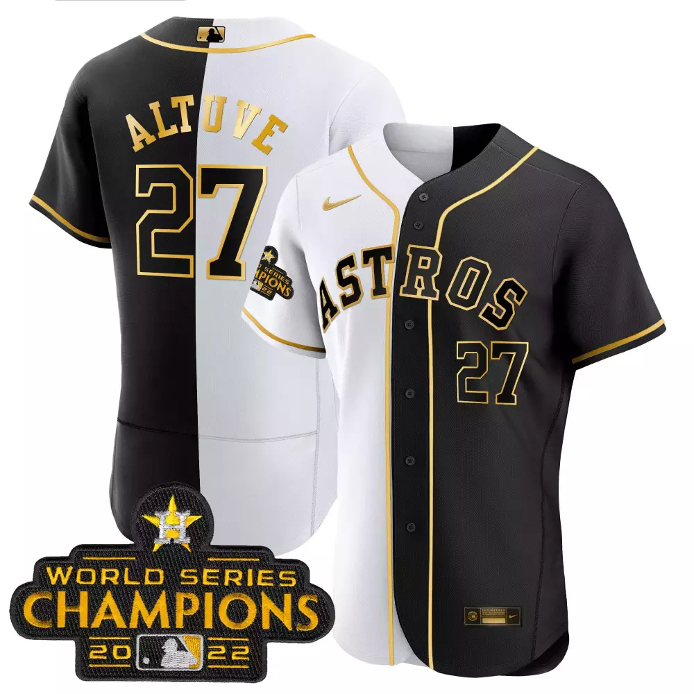 Jose Altuve 27 Astros Jersey Black World Series Champions 2022 Men Split Design White