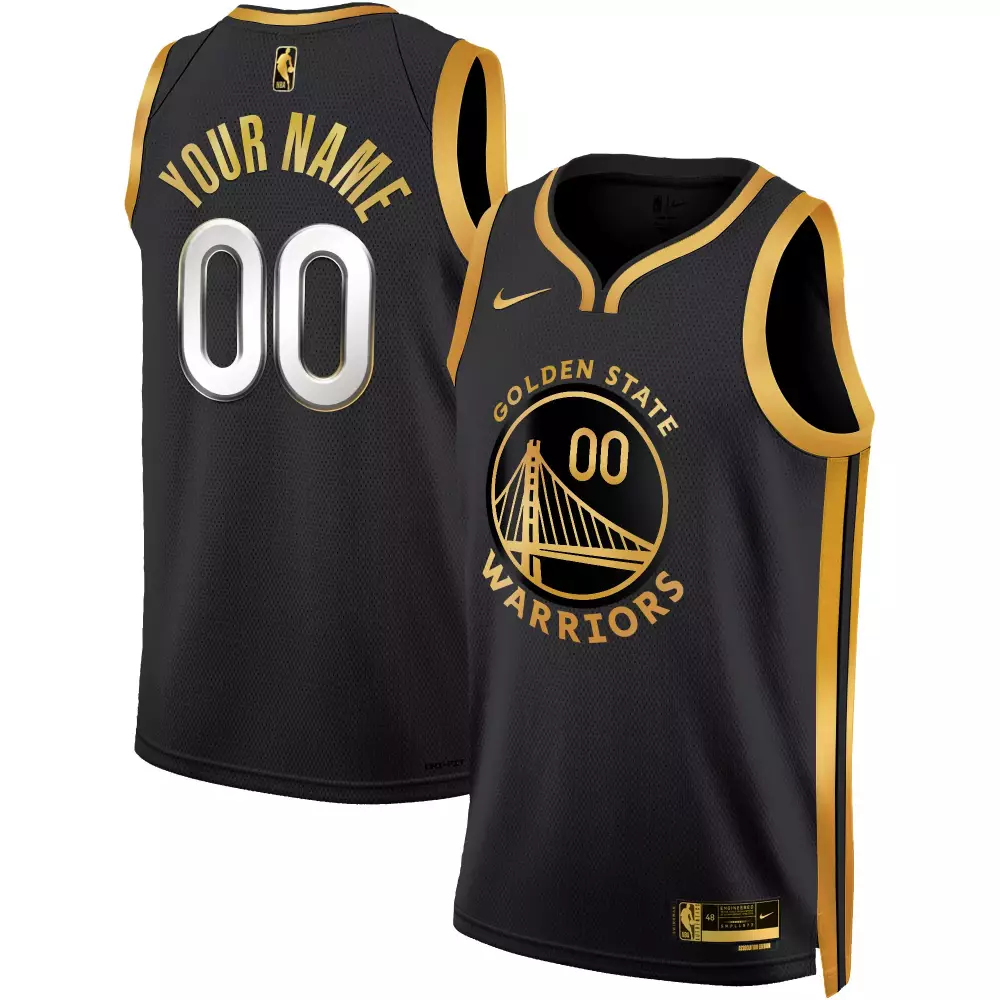 Custom Golden State Warriors Jersey Black Men Gold Swingman All Stitched