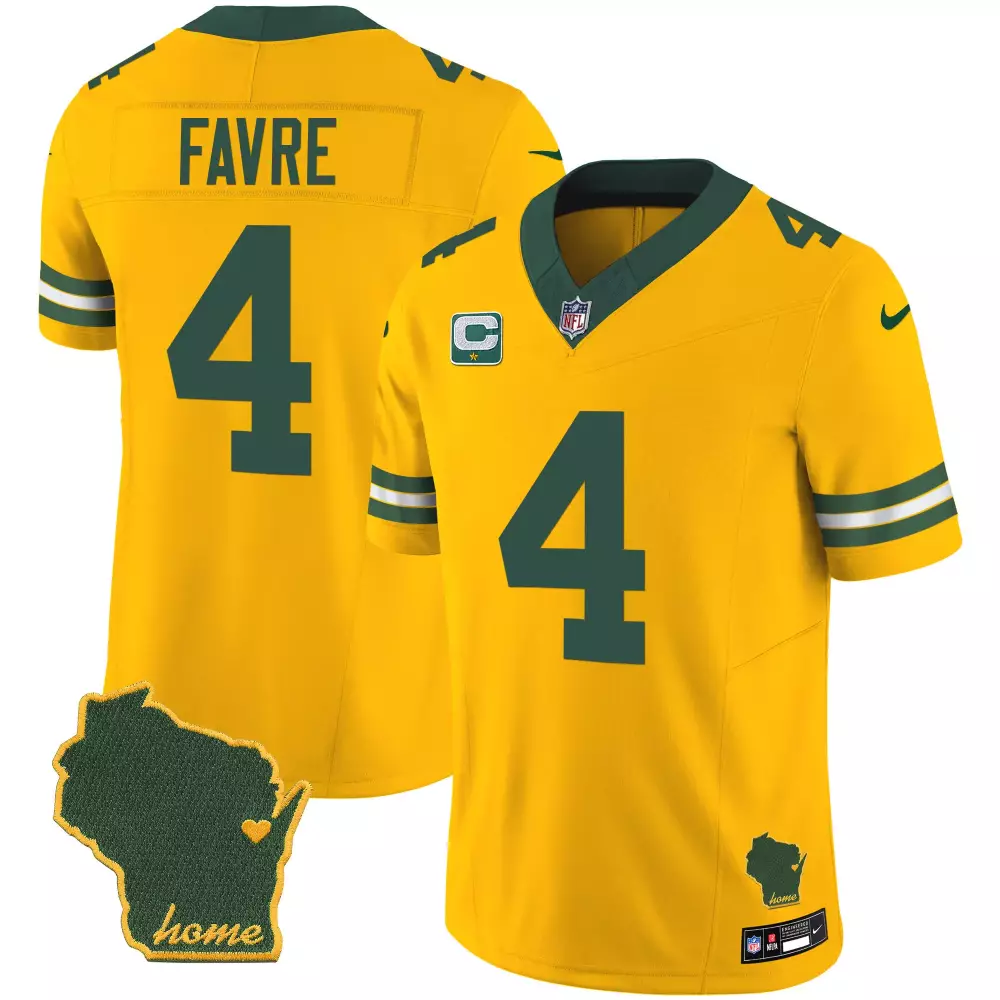 Brett Favre 4 Green Bay Packers Jersey Yellow Wisconsin Map "home" Men Alternate