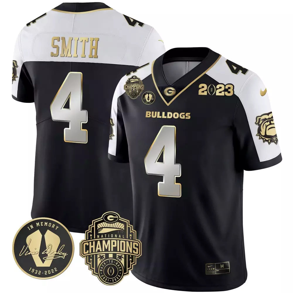 Nolan Smith 4 Georgia Bulldogs Jersey Black National Champions Vince Dooley Memory 1932-2022 Back-to-back 2021-2022