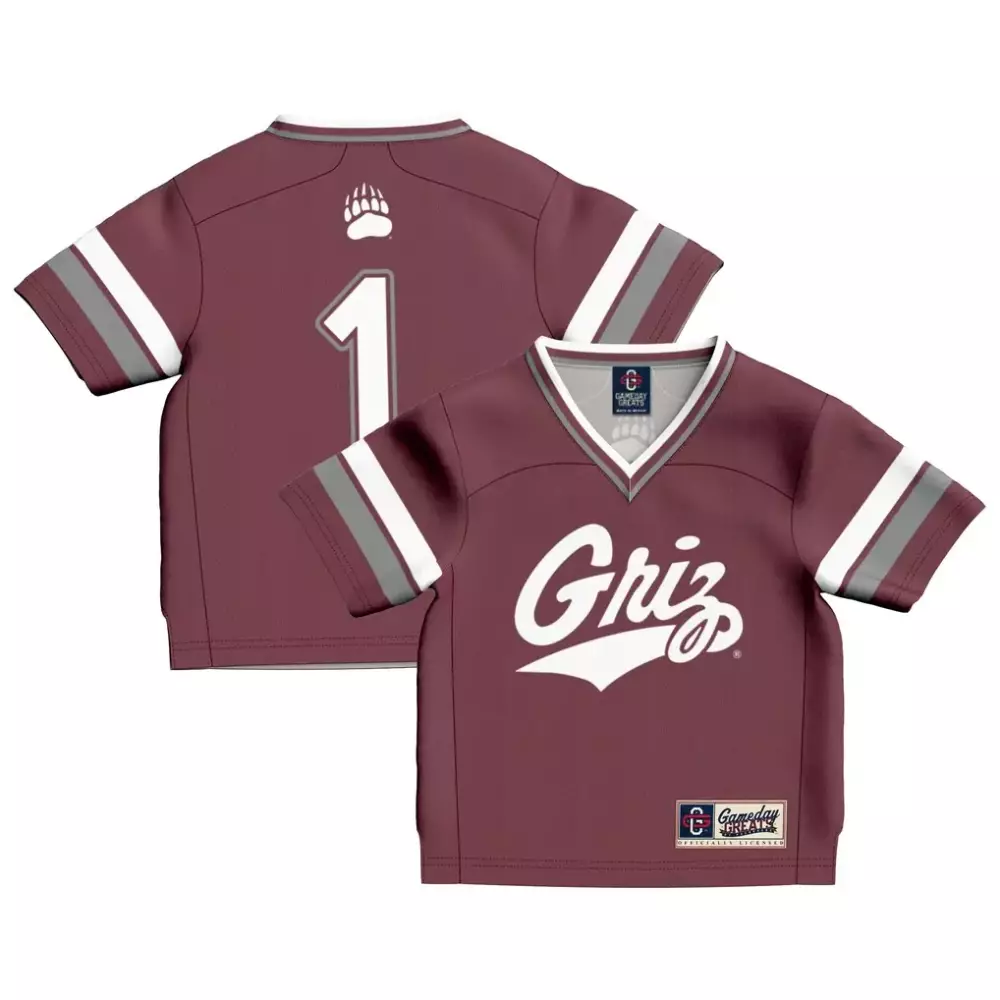 Custom Grizzlies 1 Jersey Maroon Gameday Greats Short Sleeve Gray White Fashion