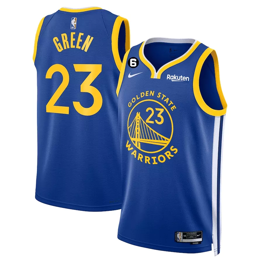 Draymond Green 23 Jersey Blue Rakuten Golden State Warriors 2023 Men Yellow White