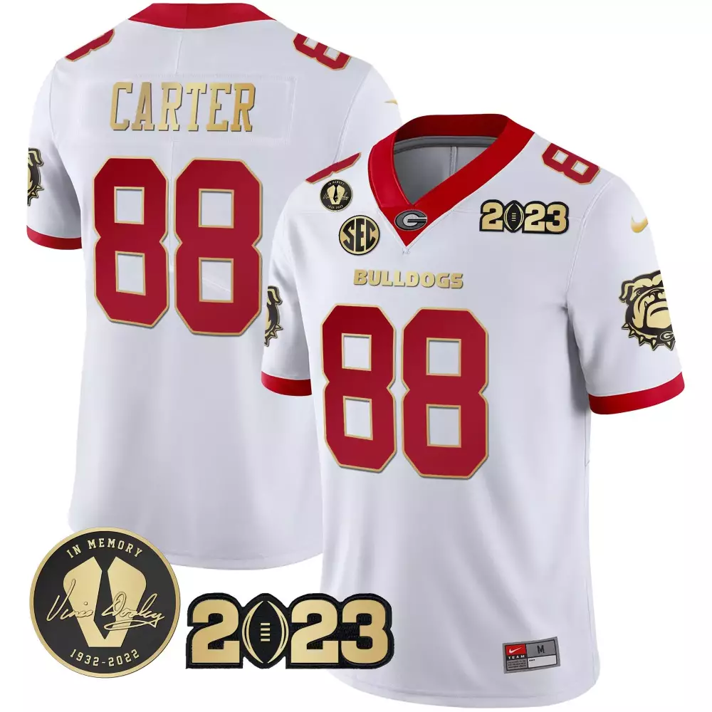 Jalen Carter 88 Georgia Bulldogs Jersey White 2023 Championship Memory Vince Dooley 1932-2022
