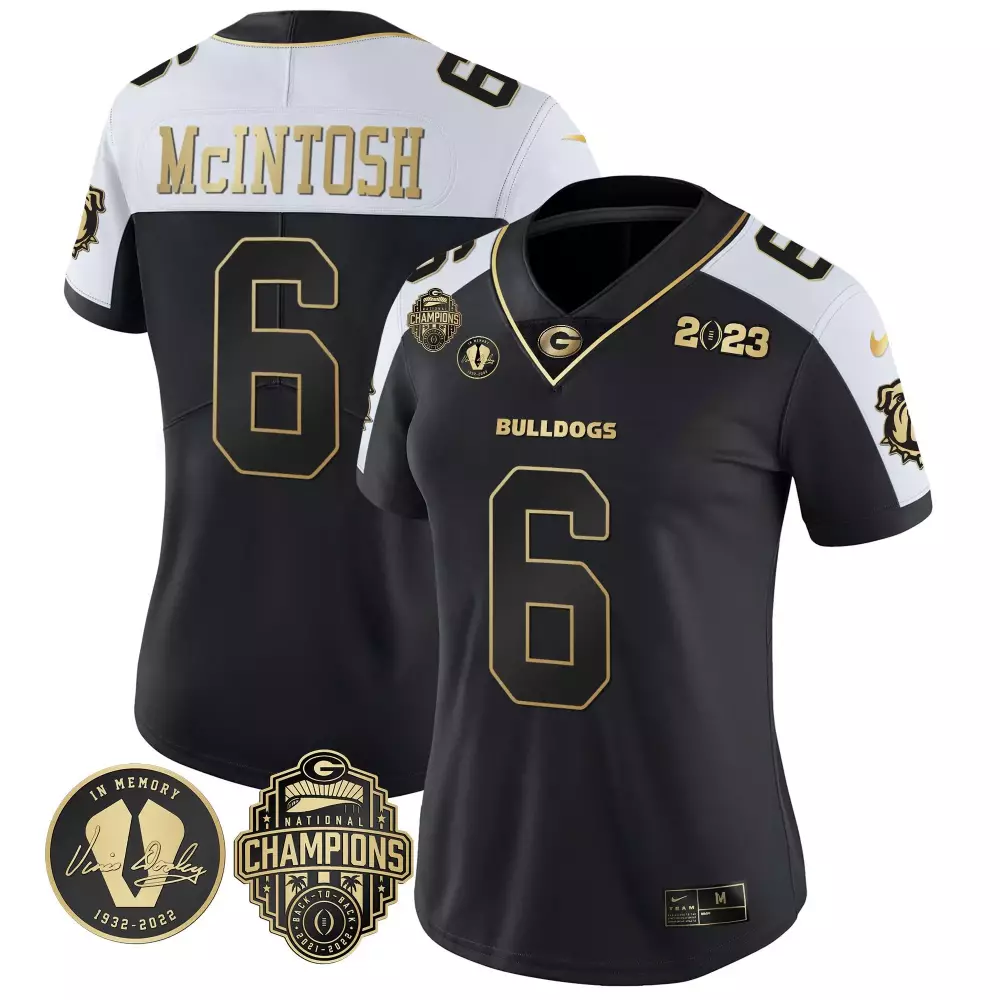 Kenny Mcintosh 6 Bulldogs Jersey Black 2023 National Champions Memory Vince Dooley 1932-2022
