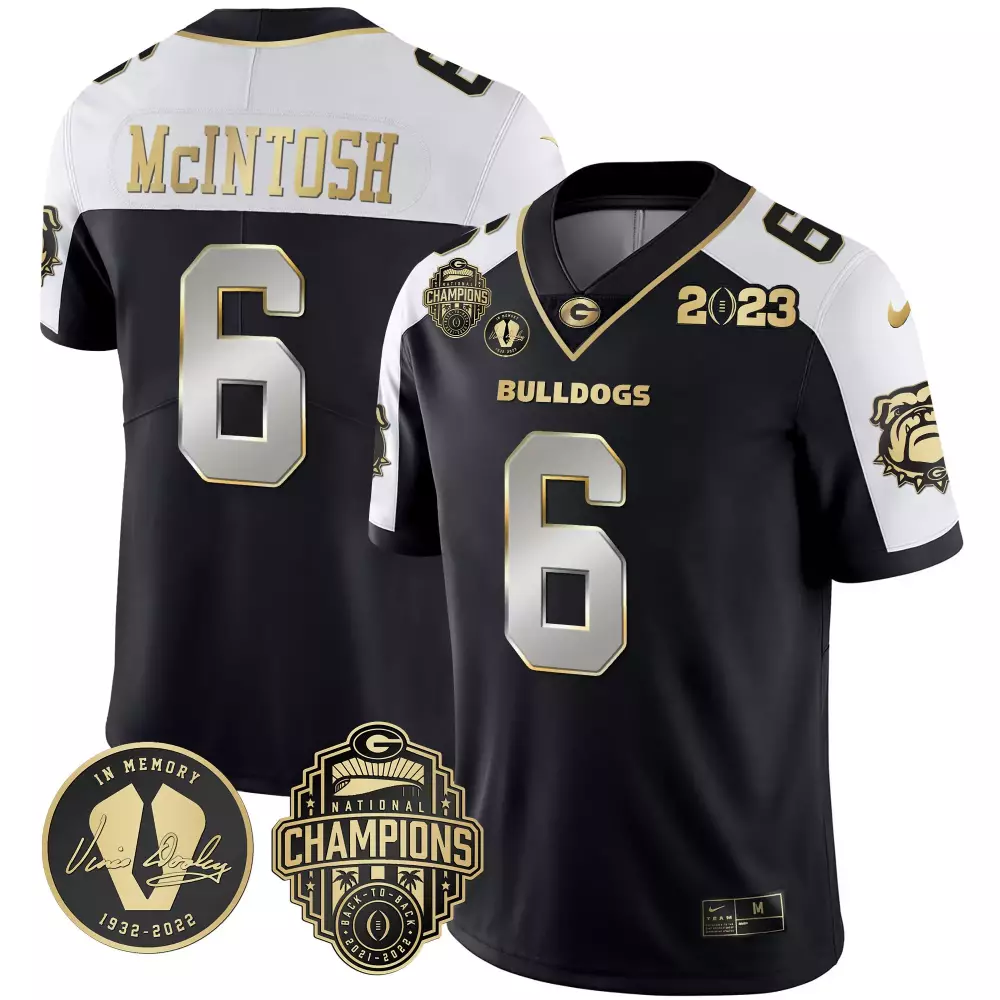 Kenny Mcintosh 6 Georgia Bulldogs Jersey Black National Champions Back-to-back 2021-2022 Memory Vince Dooley 1932-2022
