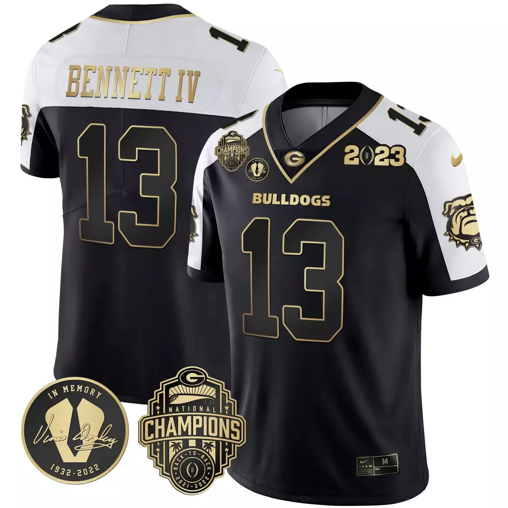 Stetson Bennett 13 Jersey Black National Championship Georgia Bulldogs Champions Back-to-back 2021-2022 Memory Vince Dooley 1932-2022 2023