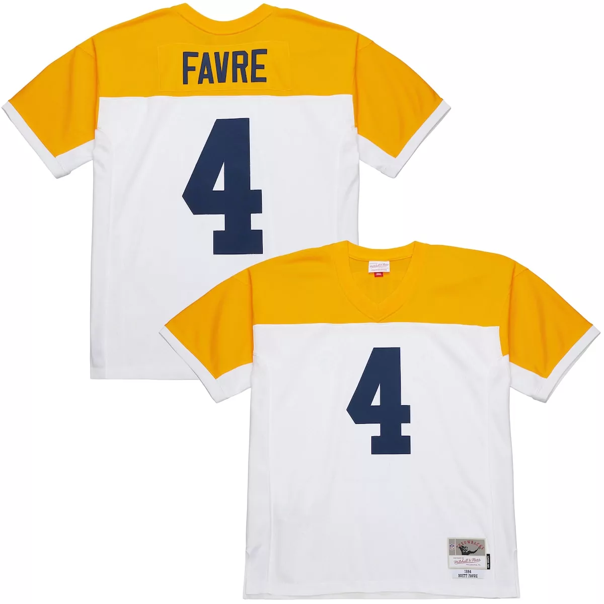 Brett Favre 4 Green Bay Packers Jersey White 1994 Mitchell Ness Men Throwback Yellow
