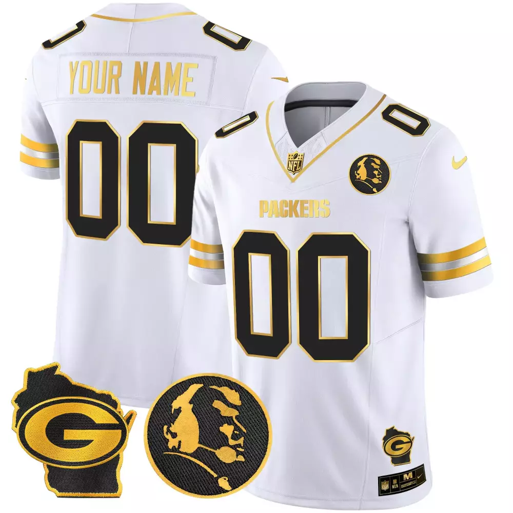 Custom Packers Jersey White Wisconsin 'g' Packer Head Men Alternate Gold Black Home