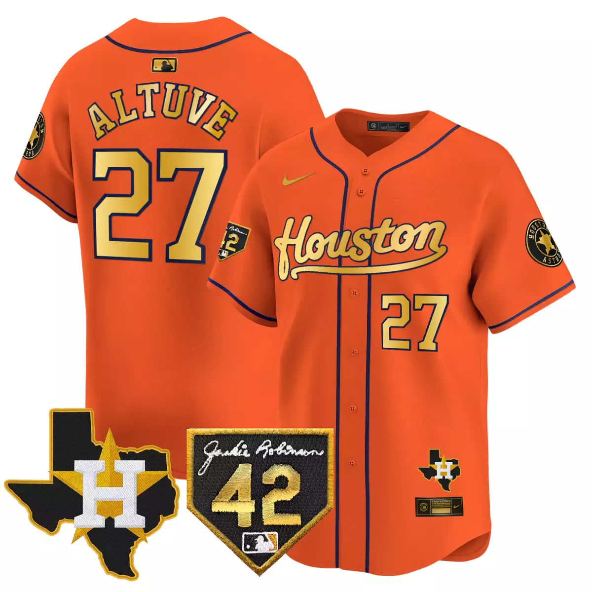 Altuve 27 Houston Astros Jersey Orange Jackie Robinson Day Texas Shape 42 Men Gold
