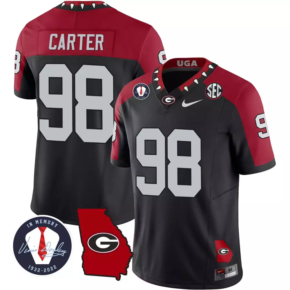 Jalen Carter 98 Georgia Bulldogs Jersey Black In Memory Of Vince Dooley Uga 1932-2022 2022