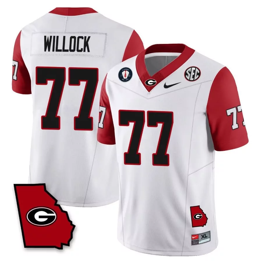 Devin Willock 77 Georgia Bulldogs Jersey White Ncaa Championship Men Red All Stitched