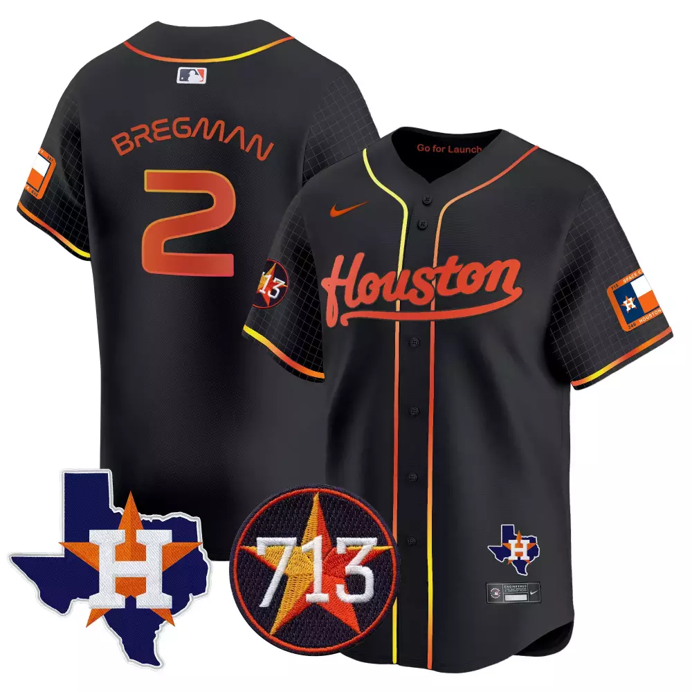 Alex Bregman 2 Houston Astros Jersey Black City Connect Texas Flag Men Orange Yellow