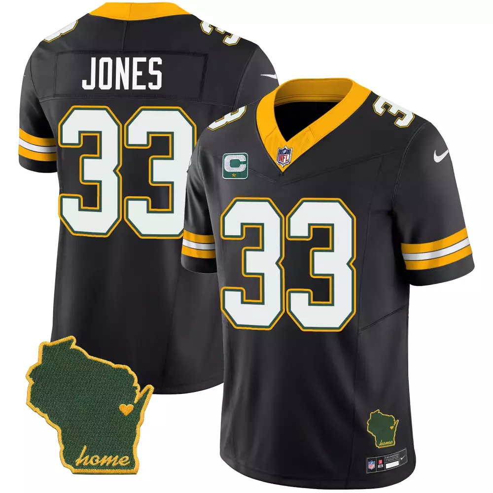 Marlon Jones 33 Green Bay Packers Jersey Black Home Field Advantage Wisconsin Shape