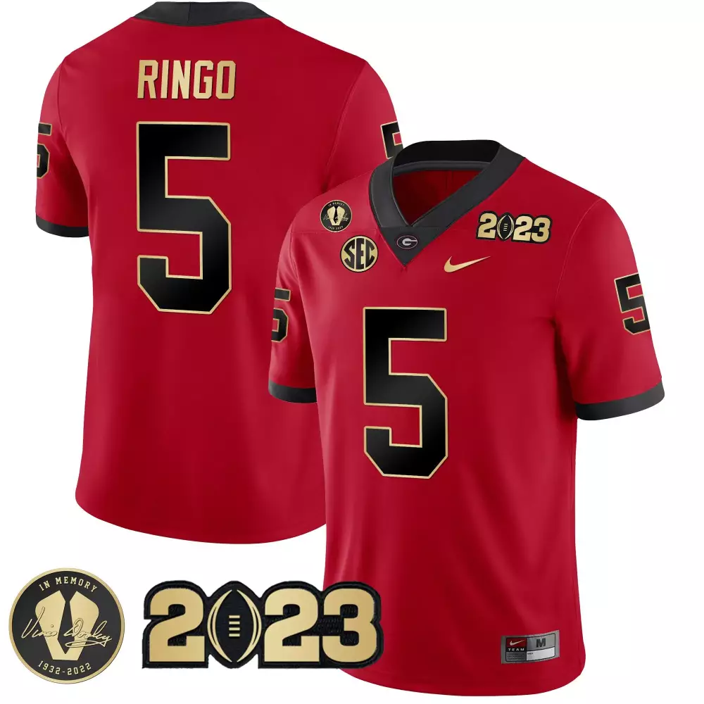 Kelee Ringo 5 Georgia Bulldogs Jersey Red 2023 National Champions Championship Men