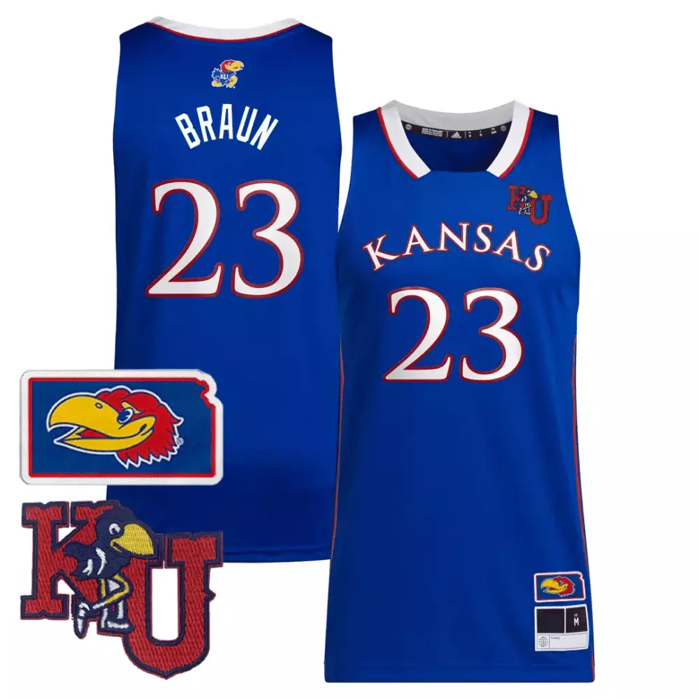 Christian Braun 23 Jersey Royal Blue Kansas Jayhawks Ku Men Red White