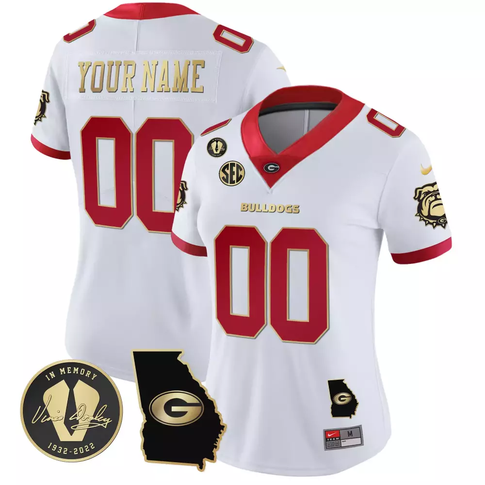 Custom Georgia Bulldogs Jersey White Vince Dooley Memorial Memory 1932-2022 Women