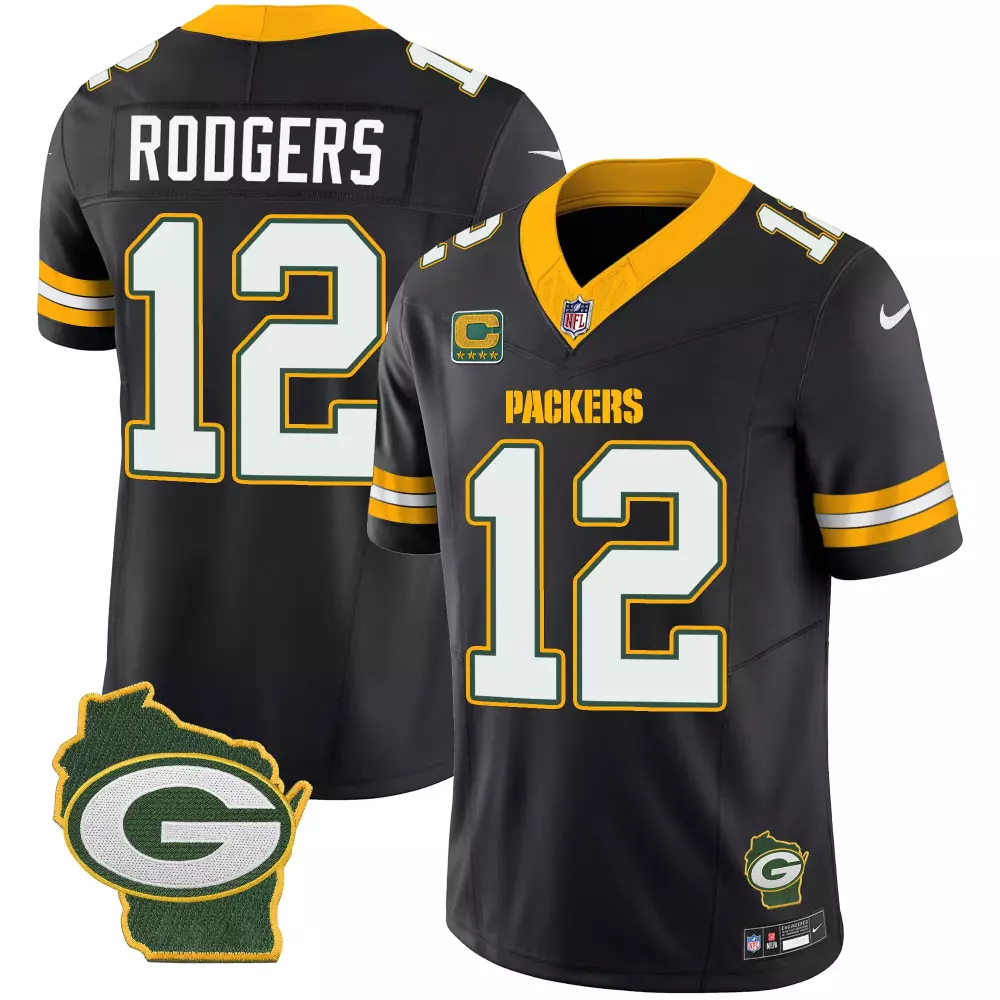 Aaron Rodgers 12 Packers Jersey Black Alternate Wisconsin Outline 2022 Men Green