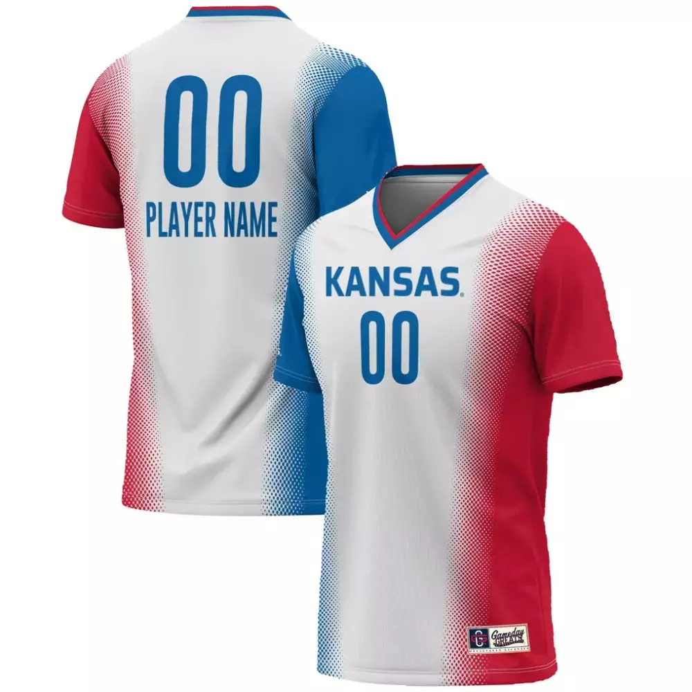 Kansas Jersey White Split Design Red Blue Gameday Unisex