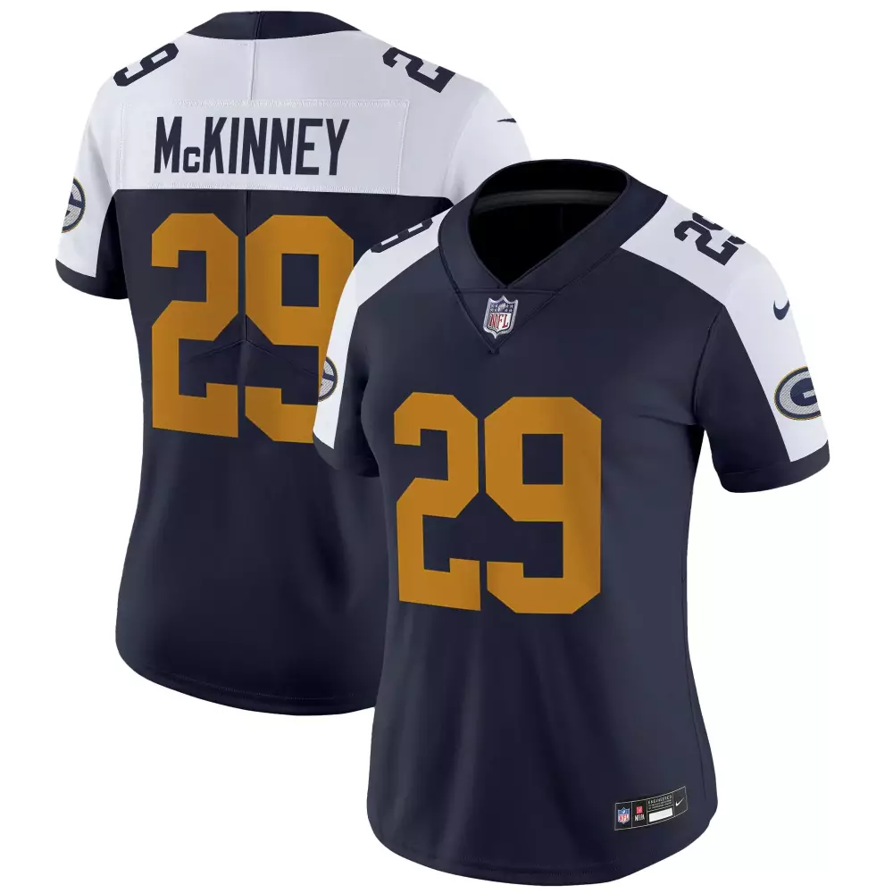 Xavier Mckinney 29 Jersey Navy Blue Green Bay Packers Women Replica White Gold Stitched