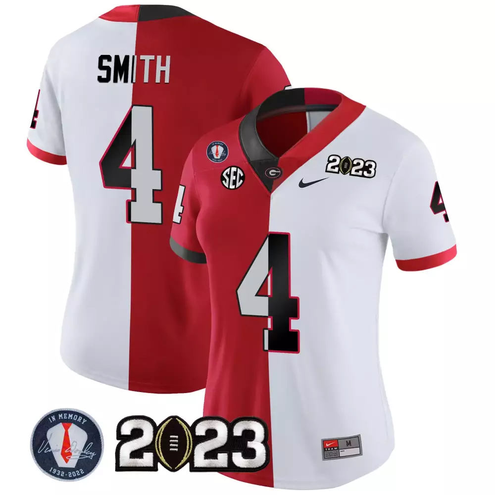 Nolan Smith 4 Georgia Bulldogs Jersey Red Vince Dooley Memorial 2023 National Championship