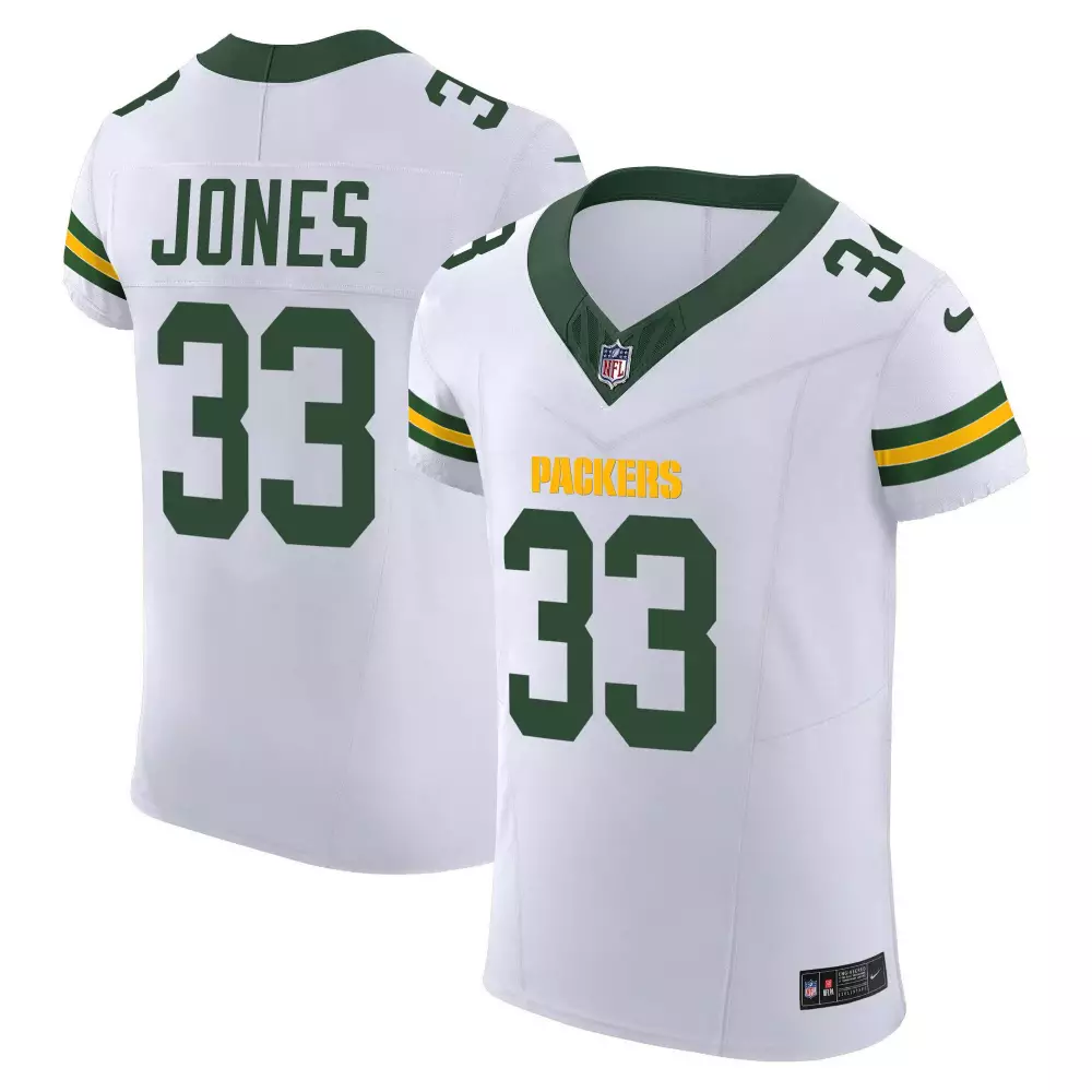 Aaron Jones 33 Packers Jersey White Men Alternate Green Yellow Vapor Elite All Stitched