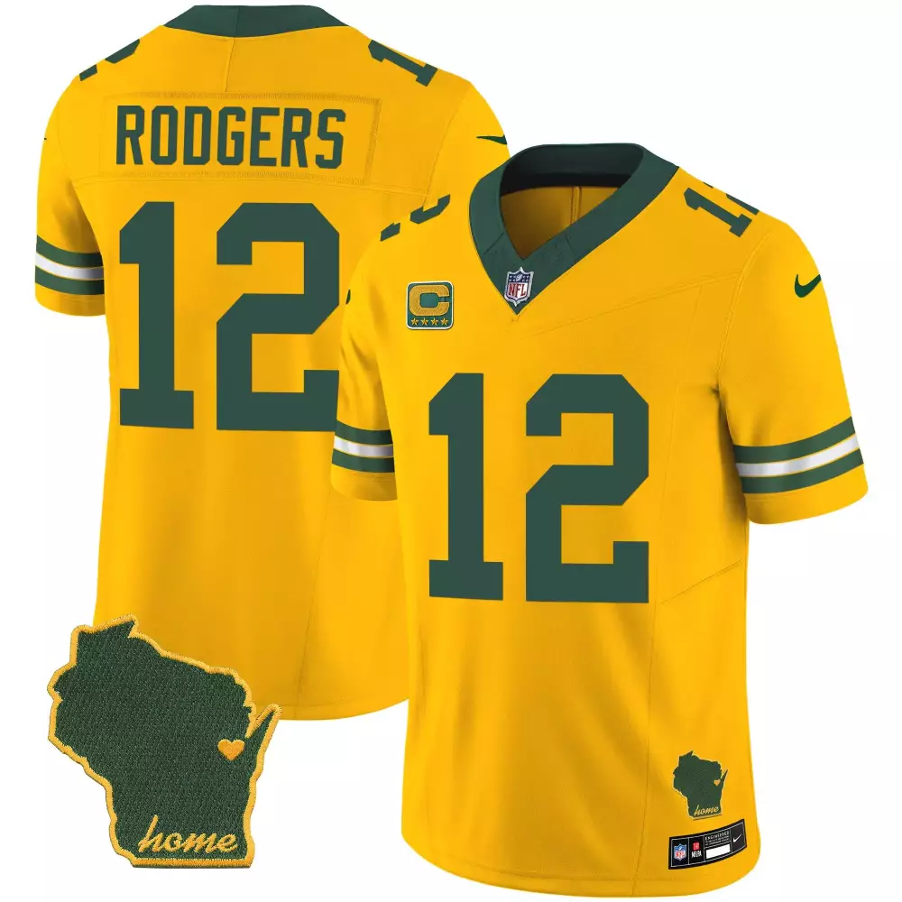 Aaron Rodgers 12 Jersey Gold Green Bay Packers Wisconsin Home Men Alternate Stitched