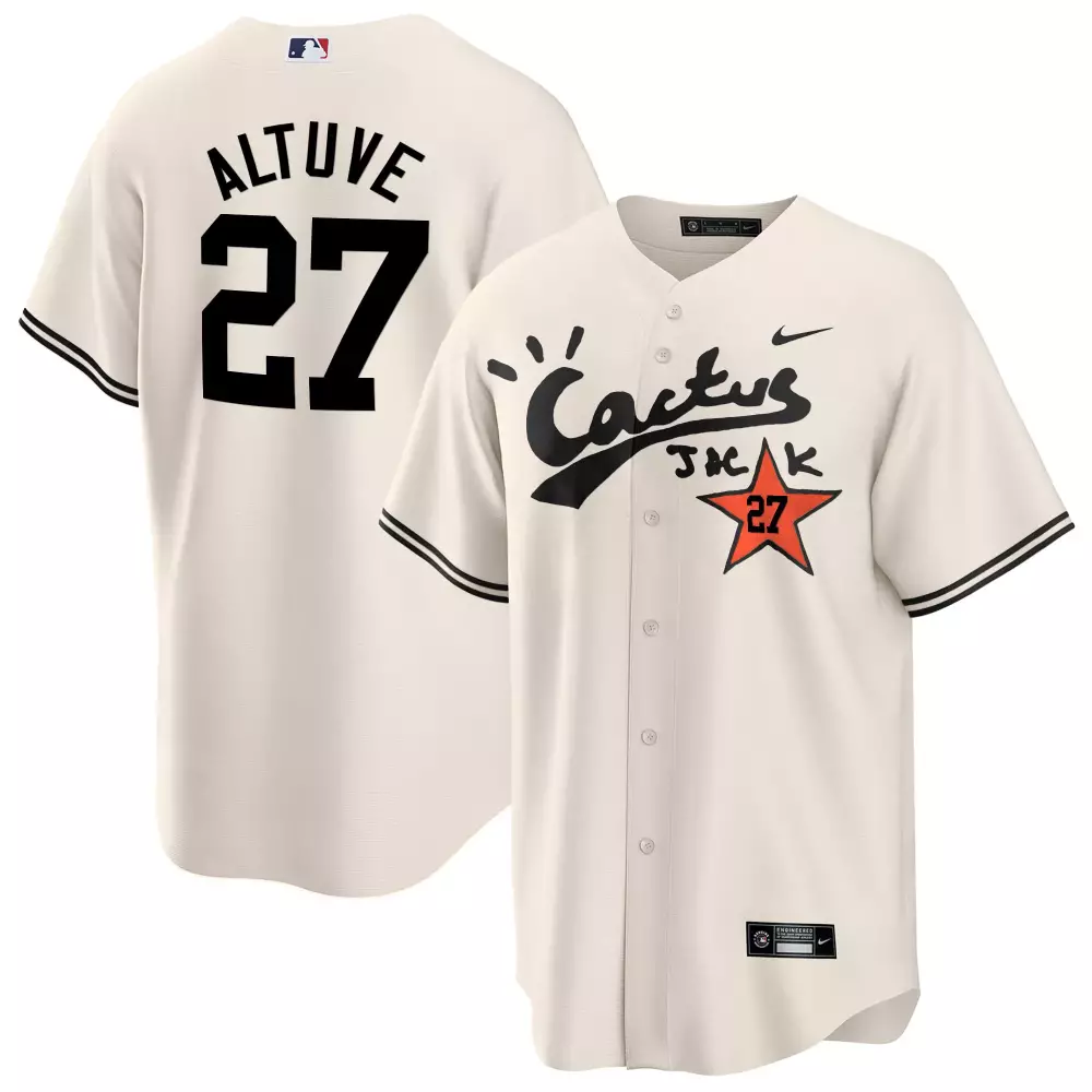 Jose Altuve 27 Houston Astros Jersey Cream Cactus Jack Men Black All Stitched Vapor