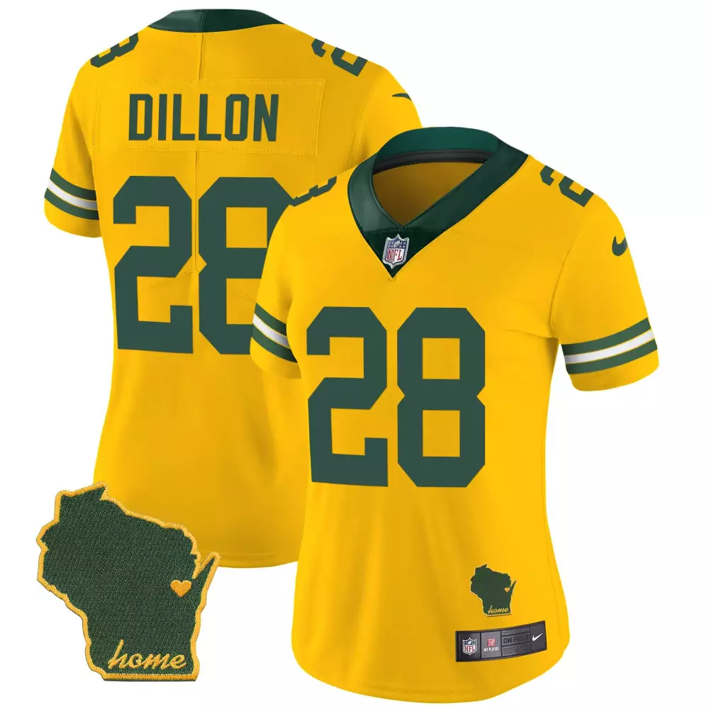 Aj Dillon 28 Green Bay Packers Jersey Yellow Women Standard Home Vapor All Stitched