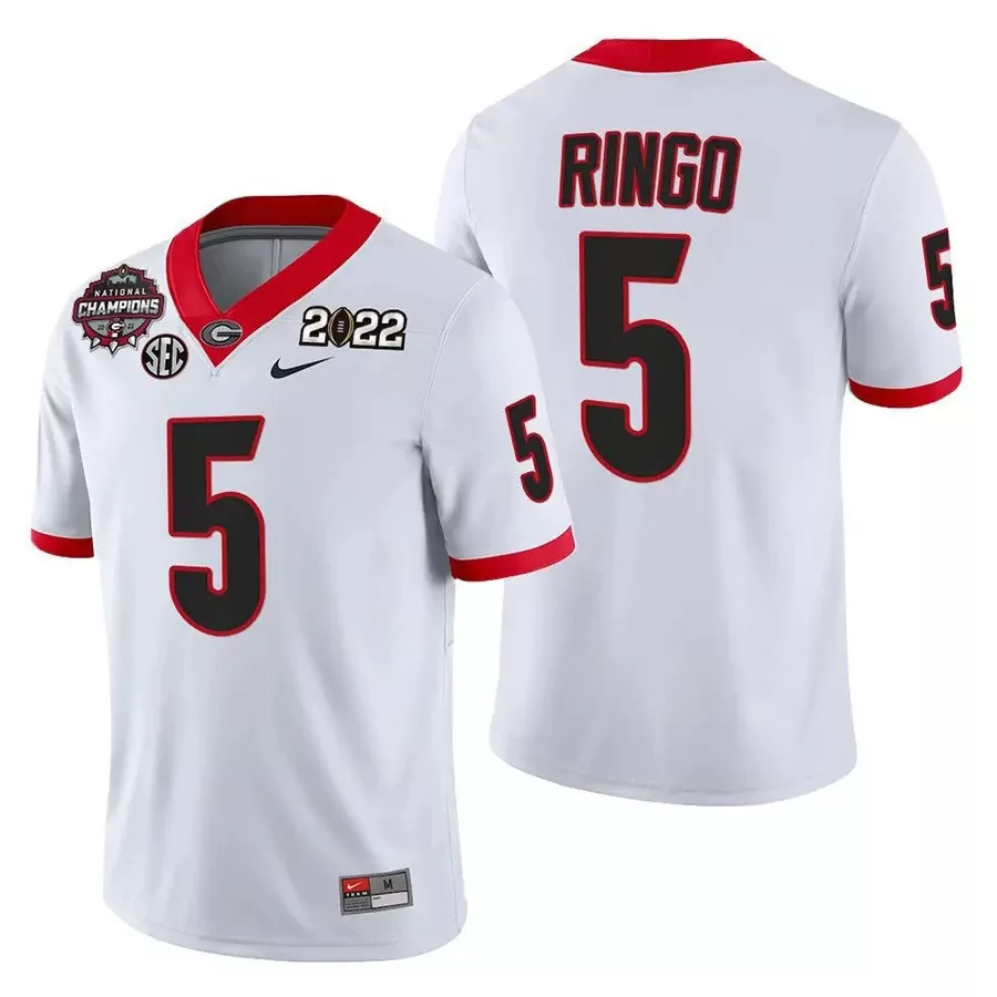 Ringo Bulldogs 5 Georgia Jersey White National Champions 2022 Men Red Black All Stitched